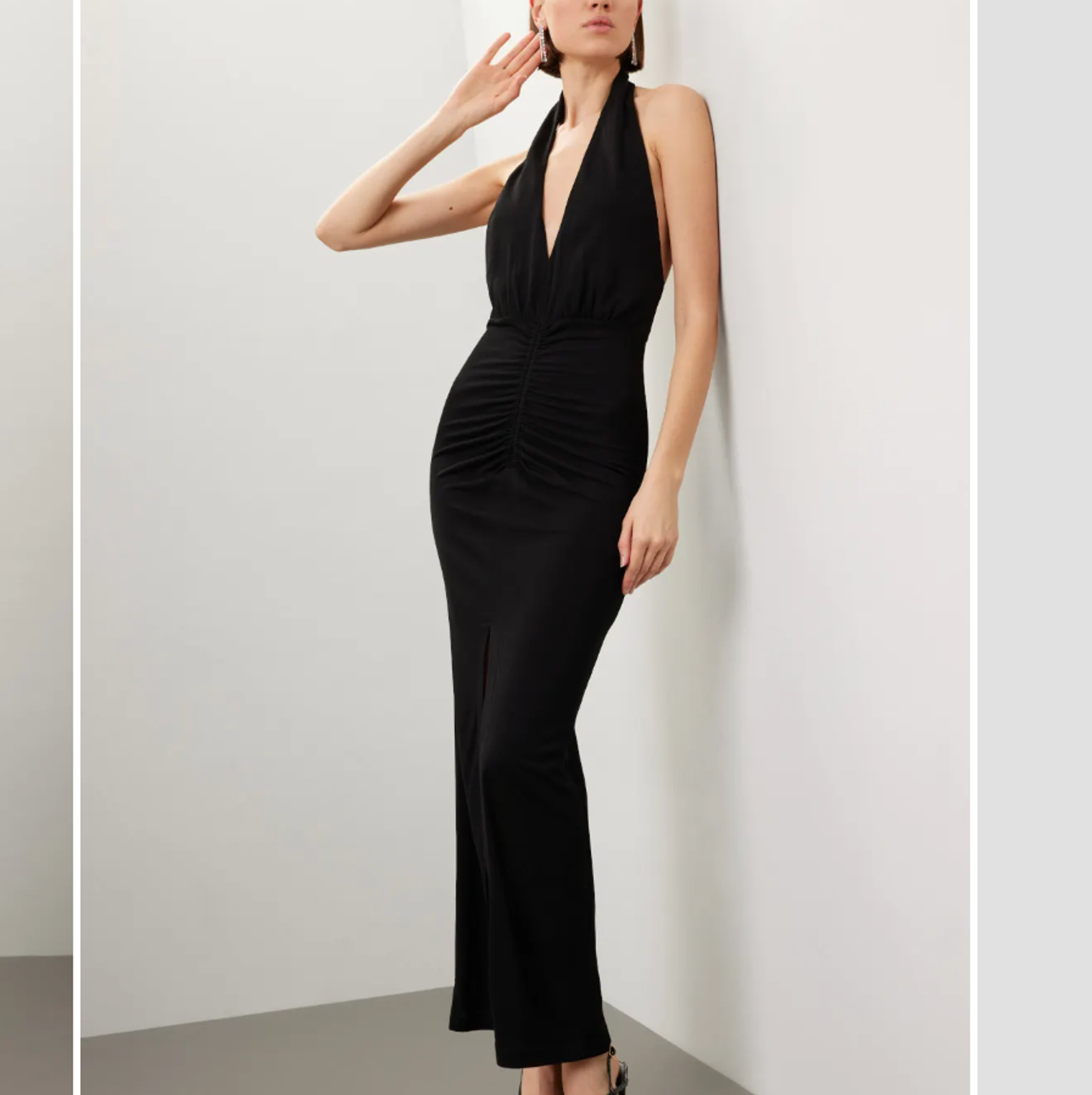 Iro Black Halter Gown Xs Cocktail Ruched Maxi Dress Plunging Bodycon $365 Flaw